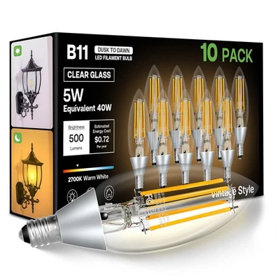 Dusk to Dawn Outdoor LED Light Bulb, 5W Equivalent 40W, Candelabra B11 Light ... - Image 1 of 4