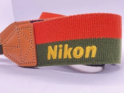 正品! [完好]尼康相机颈带 2 色橙色和绿色日本制造 — 第 1/4 张图片