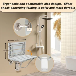 Asiento de ducha plegable de teca de 18" montado en la pared plegable asiento de ducha o baño gris - Imagen 1 de 9