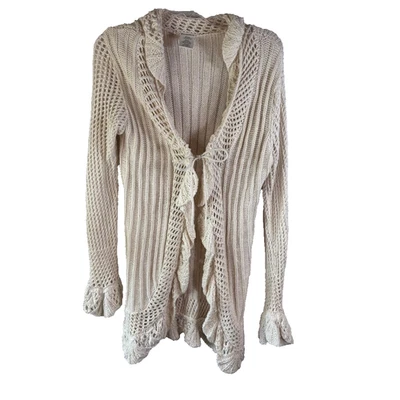 No Boundaries Crocheted Cardigan Sweater Size XL Cream Boho Peasant - Image 1 of 4