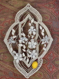 Antique French White Glass Bead Wire work Lillies Funeral Display 33x22” - Picture 1 of 8
