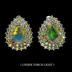 925 Sterling Silver Earrings Pear Fire Opal 8x6mm Sapphire Gemstone Jewelry - Picture 1 of 13