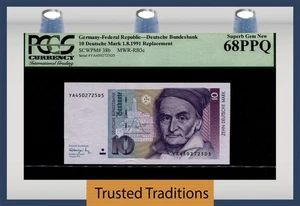 TT PK 38b 1991 GERMANY FEDERAL REPUBLIC  10 DEUTSCHE MARK PCGS 68 PPQ SUPERB GEM - Picture 1 of 2