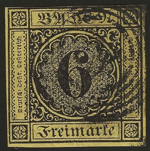 1853 Germania Antichi Stati Baden - 6 k. giallo usato - Picture 1 of 2