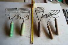 Vintage Lot of 5 Wood Handle Different Style Potato Mashers 2 Green Lot 24-12-8