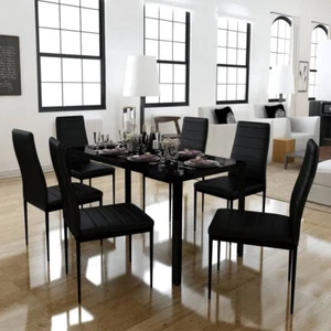 NNEVL Seven Piece Dining Table Set Black - Picture 1 of 7
