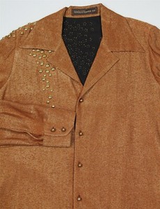 Bill Whitten Custom Made 1970's Gold Diamond Fabric Stage Performance Shirt S/M