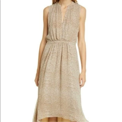 Vestido Joie Hilarie Seda Estampado Serpentina Sin Mangas en Lavado Grava Talla L Foto 1 de 4