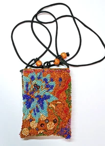 BATIK KERIS Multi Color Seed Bead Necklace Pouch Purse Medicine Bag Boho Floral - Bild 1 von 8