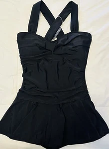 NWT Summer Mae One Piece Bathing Suit Ruffle Skirt Padded Cups Black LARGE - Picture 1 of 5
