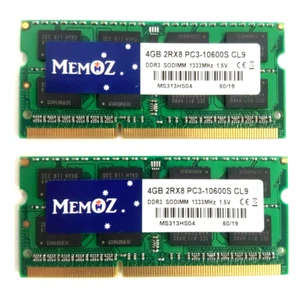 Memoz 8GB DDR3L 1333 Mhz 2x4GB Notebook RAM PC3 10600S Laptop Memory 5 Years Wty - Picture 1 of 10