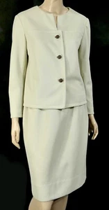 Vintage 70s Butte Knit Khaki Beige Pastel Polyester ribbed Skirt Jacket Set S - Picture 1 of 8