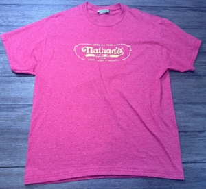 Official Nathan's Coney Island Hot Dogs Red Short Sleeve T Shirt Size Large - Picture 1 of 5