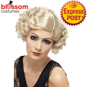 W542 1920s 20s 30s Flapper Wavy Blonde Costume Wig Hair Gatsby Cabaret Burlesque - Picture 1 of 3
