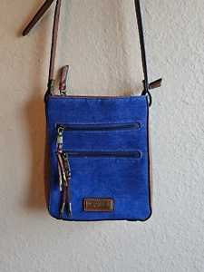 DENIM & BROWN LEATHER CROSSBODY PURSE SIMPLY NOELLE - Picture 1 of 22