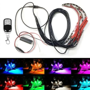 USA Motorcycle RGB LED Neon Under Glow Lights Strip Kit 120 LED Waterproof - Picture 1 of 14