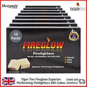 Tiger Tim Fireglow Firelighters 384 Cubes Fast Long Burn BBQ Woodburner Stove - Picture 1 of 7