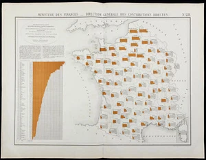 1884 - Map Of France - Contribution To Land Taxable Land - Picture 1 of 5