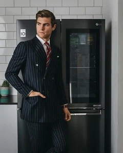 Men Black Stripes Suit Stylish Designer Grooms Wedding Dinner Suits (Coat+Pants) - Picture 1 of 2