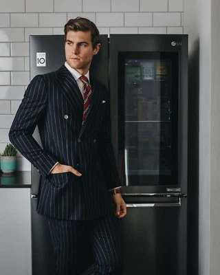 Men Black Stripes Suit Stylish Designer Grooms Wedding Dinner Suits (Coat+Pants) - Image 1 of 2