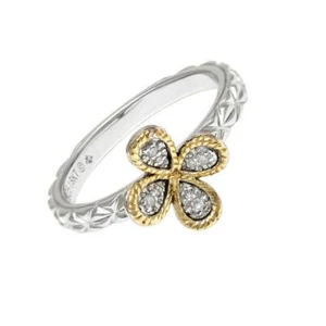 Andrea Candela 18k Yellow Gold & Diamonds Pave Clover Cable Halo Ring ACR343/04 - Picture 1 of 1