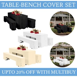 3pcs Set Spandex Tablecloth Bench Cover Polyester Fabric Wedding Party Decor - Picture 1 of 24