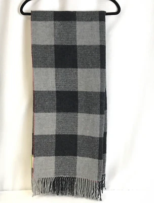 Lanerossi Buffalo Plaid Wool Blend Throw Blanket Fringe Check Gray Black Red - Image 1 of 4