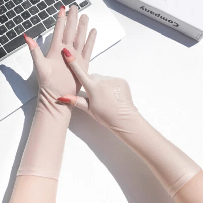 Guantes de protección solar de medio largo para mujer Guantes de conducción transpirables antiUV elásticos de verano⊥ Foto 1 de 4