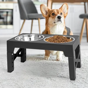 Large Double Bowl Dog Cat Feeder Elevated Raised Adjustable Stand Feeding Food - Picture 1 of 13