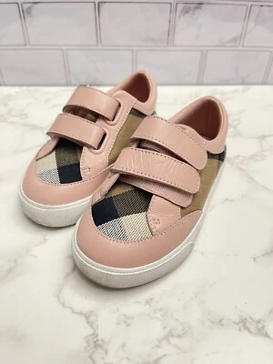 SALE BURBERRY BABY Toddler Canvas Leather Pink Check Sneaker EUR 24 US SIZE 8C - Image 1 of 4