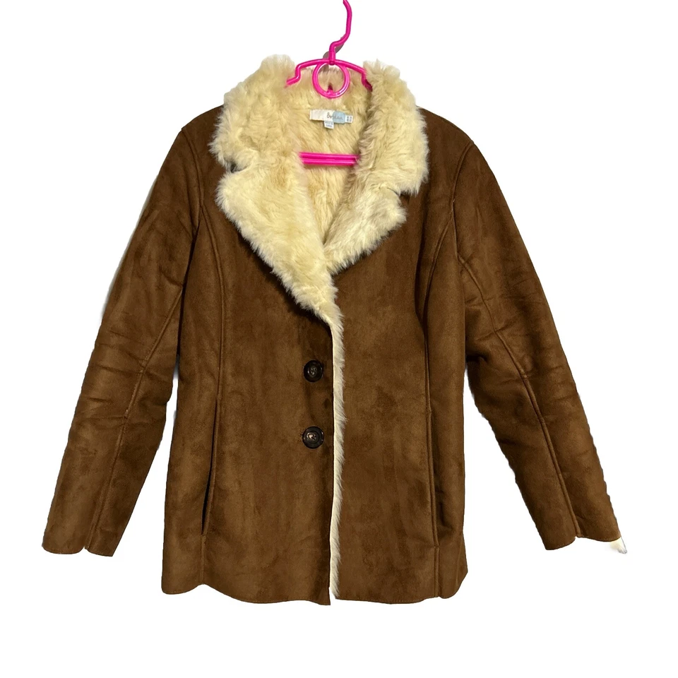 Abrigo para mujer Boden marrón gamuza EE. UU. 14 UK 18 forrado de piel sintética longitud media original $249 Foto 1 de 4