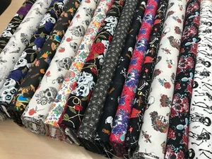 DAY OF THE DEAD,SKELETONS,MEXICAN,Halloween 100%COTTON organic FABRIC 60" wide - Picture 1 of 73