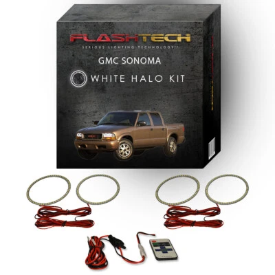 Kit de halo LED ojo de ángel blanco y control remoto de RF para faros GMC Sonoma 1998-2004 Foto 1 de 4