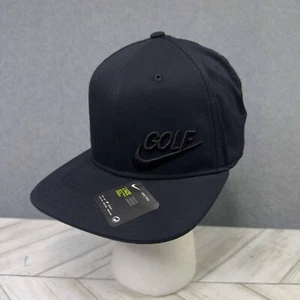 NEW Nike Hat Pro Dri-Fit GOLF Black Flat AEROBILL Adjustable Fit Leather Strap - Picture 1 of 7