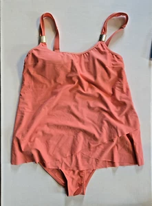 Tankini Flutter Apron Bathing Suit Coral One Piece Two Piece Set L - Picture 1 of 8