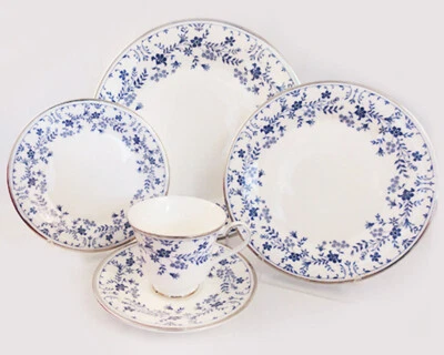 SAPPHIRE BLOSSOM H5066 Platinum Royal Doulton 5 Piece Set NEW NEVER USED England - Image 1 of 4