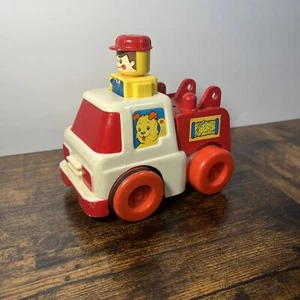 Vintage Unimax 1980 Toy Tow Truck Red White Man Dog Press Head To Move - Picture 1 of 3