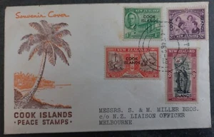 1946 Cook Islands Peace FDC ties 4 stamps cd Rarotonga-Melbourne - Picture 1 of 2