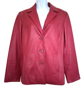 Chaqueta Blazer Casual Esquina Borgoña Rojo Cuero Para Mujer Talla M 3 Botones Delanteros - Imagen 1 de 11