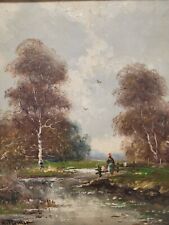 Helmut Reuter (1913-1985) Kleines Ölgemälde Landschaft mit Fluss 45x39cm