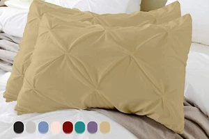 Pinch Pleat Set of 2pc Pillow Shams All Solid Colors & Sizes 800 TC 100% Cotton - Picture 1 of 36
