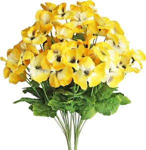 17 Inch Artificial Pansy Flowers Home Office Wedding Decoration Yellow - Picture 1 of 6