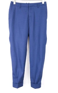 SUISTUDIO UK8R Women's Blue Wool Trousers Turn-Up Pleated Classic - Picture 1 of 7