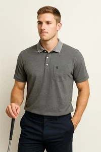 Izod Mens Polo Golf Athleisure Short Sleeve Black Heather Short Sleeve Large L - Picture 1 of 14