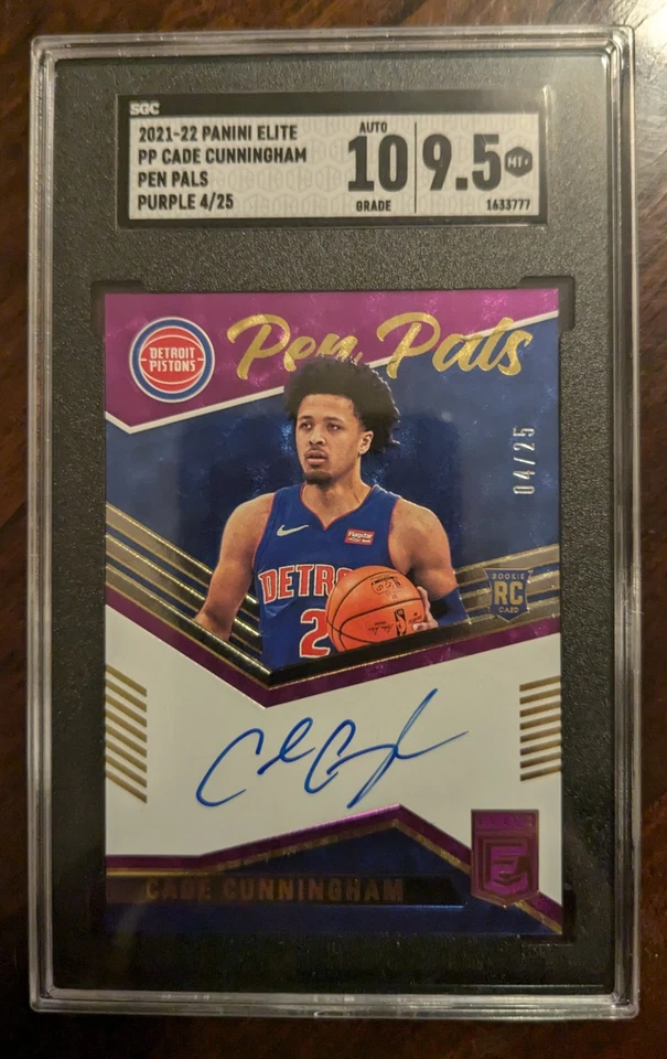 2021 Panini Elite Cade Cunningham Penpals Rookie Auto Purple /25 SGC 9.5 10 Auto - Image 1 of 2