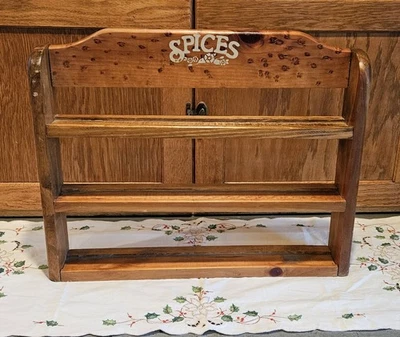 Large Vintage Wooden Spice Rack / Wall Counter Three Shelves Retro Kitchen Decor - Image 1 of 4