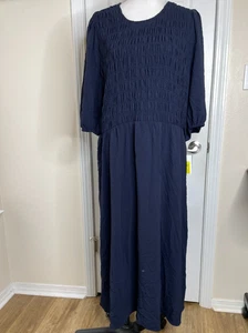Vestido DKNY Midi Talla 20W Azul Marino Acanalado Top Cottagecore Lechera Cremallera Trasera Nuevo con Etiquetas - Imagen 1 de 9