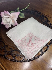 Vtg, Hand embroidered Monogram Or Letter A Handkerchief - Picture 1 of 2