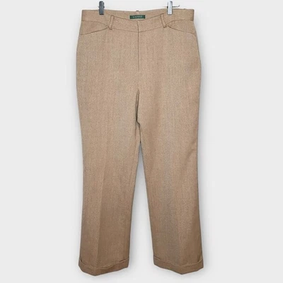 LAUREN RALPH LAUREN шерсти и альпака верблюда желтовато-коричневый широкие брюки с манжетами размер 14 - Изображение 1 из 4