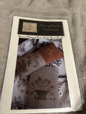 Stacy Nash Primitives Counted Cross Stitch Pattern Squirrel Pinkeep Flower Baske - Image 1 of 4